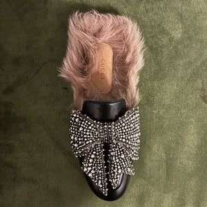 Gucci Fur Princeton Mules with Sequined Bow (Full Set)